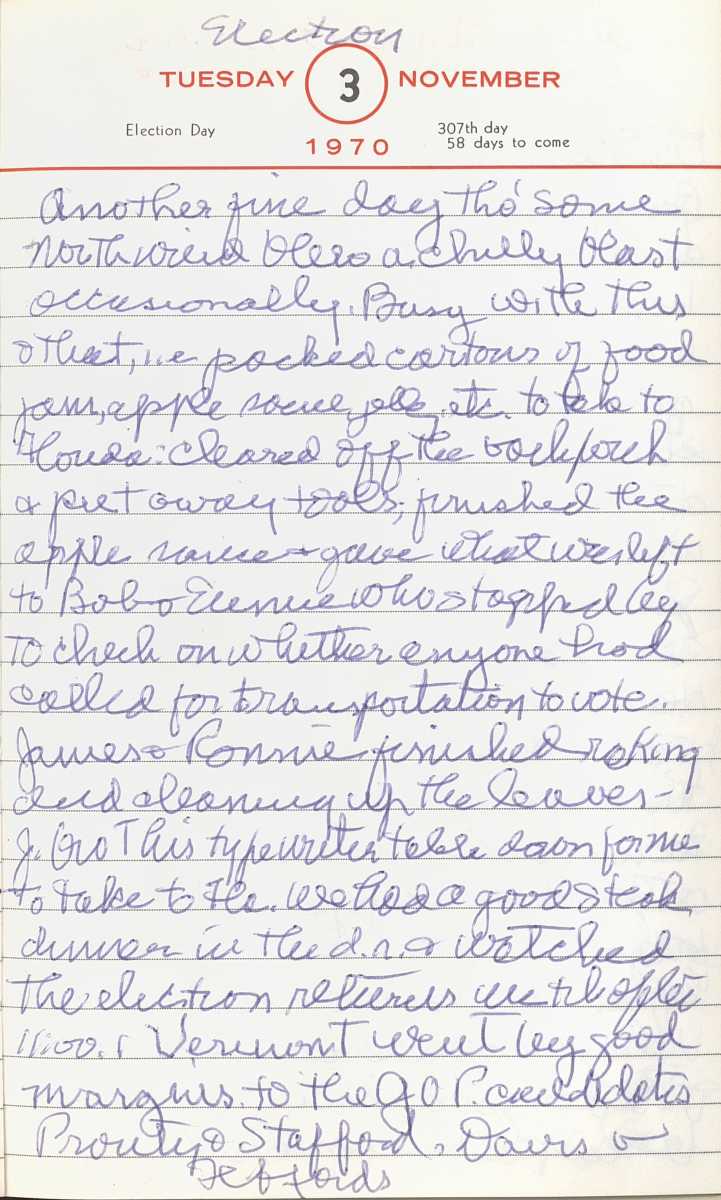 Handwritten diary entry, Nov. 3, 1970, Election Day
