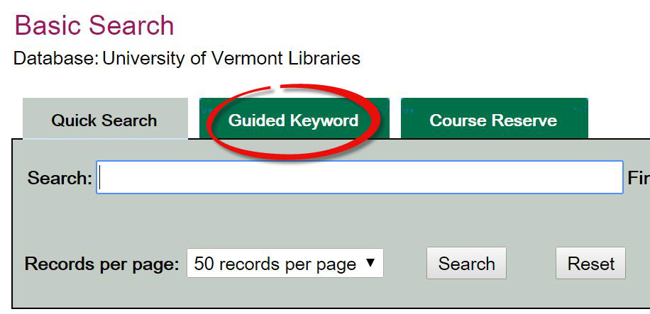 Select the Guided Keyword tab in the Classic Catalog