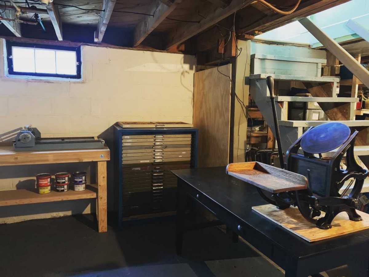Printing studio in a basement