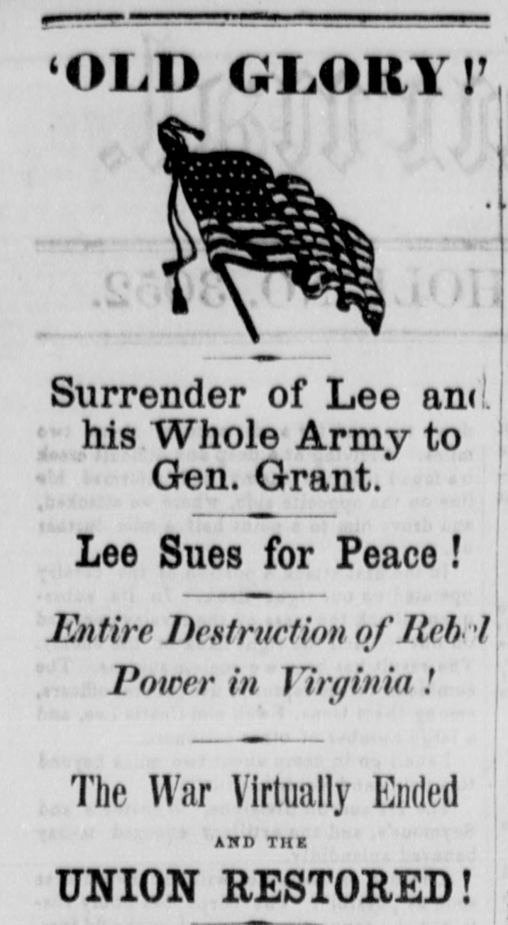 150 Years Ago, in the American Civil War: Lee surrenders to Grant | Vermont  Digital Newspaper Project (VTDNP)